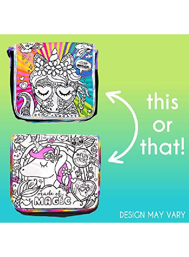 Just My Style حقيبة رسائل يونيكورن لتلوينك الخاصة - حقيبة هولوجرافية بموضوع يونيكورن رائعة للمدرسة - مجموعة الفنون والحرف للأطفال من أعمار 6 7 8 9 - Image 4