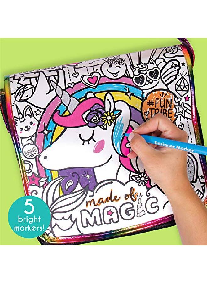 Just My Style حقيبة رسائل يونيكورن لتلوينك الخاصة - حقيبة هولوجرافية بموضوع يونيكورن رائعة للمدرسة - مجموعة الفنون والحرف للأطفال من أعمار 6 7 8 9 - Image 5