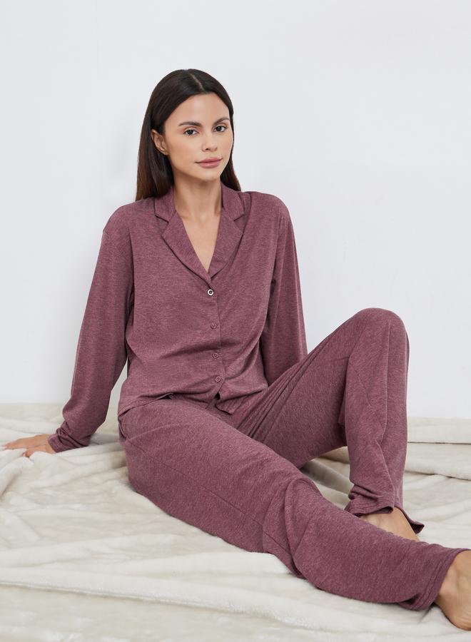 ستايلي طقم من بنطال بيجاما وبلوزة محبوكة - Image 1