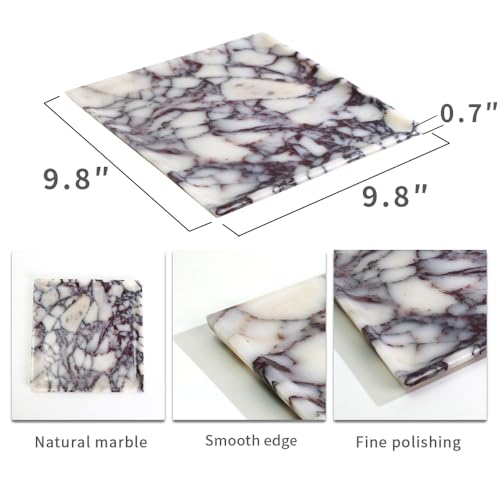 DUANYAN Natural Marble Tray Coffee Table Food Fruit Paper Cup Cake Display Coffee bar Family Gatherings Seasonal Holiday Decoration TrayViolasquare98x98x07 - Image 3