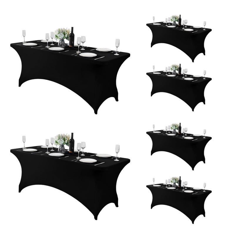 Fokitut 6 Pack Spandex Table Cover for 6FT Table Universal Fitted Stretch Tablecloth for Party Banquet Wedding and EventsBlack
