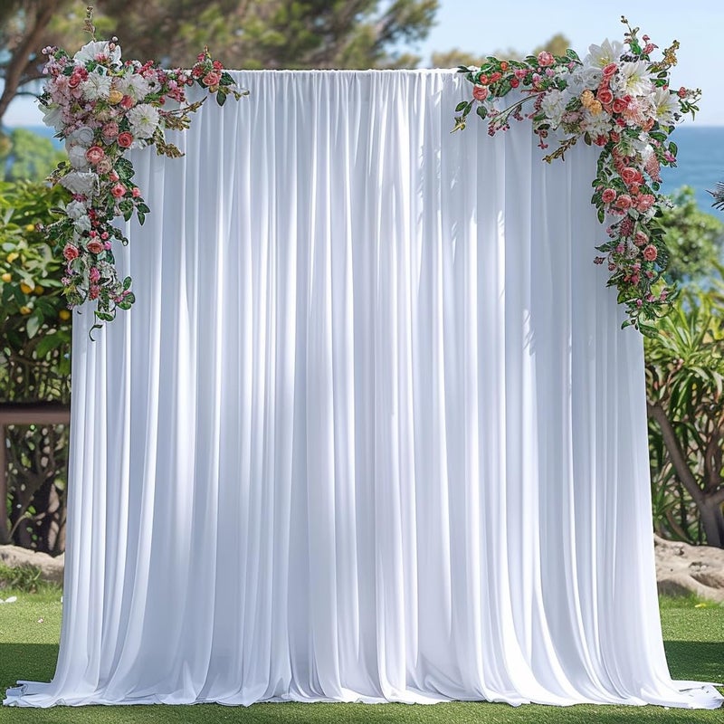 ESGOTBME 10x10ft Wrinkle Free White Backdrop Curtain for Parties Soft Fabric Drapes Wedding White Curtain Backdrop for Birthday Party Decorations Background for Photography 5x10ft, 2 Panels - Image 1