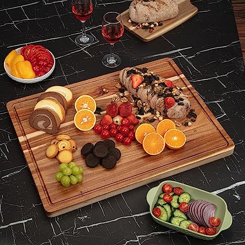 GAOMON 24 x 18 In Acacia Cutting Boardfor Kitchen, XXL Extra Large Charcuterie Cheese Platter Serving Tray, Food Prep and Serving Boards, Chopping Boards for Meal Vegetables and Cheese - Image 3
