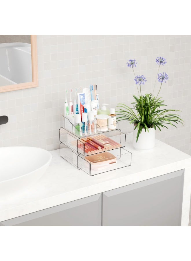 3-Tier Clear Makeup Organizer with Drawer – Transparent Cosmetic Storage Box for Vanity, Dresser & Bathroom Countertop, Beauty Holder for Lipstick, Brush & Skincare - Image 3