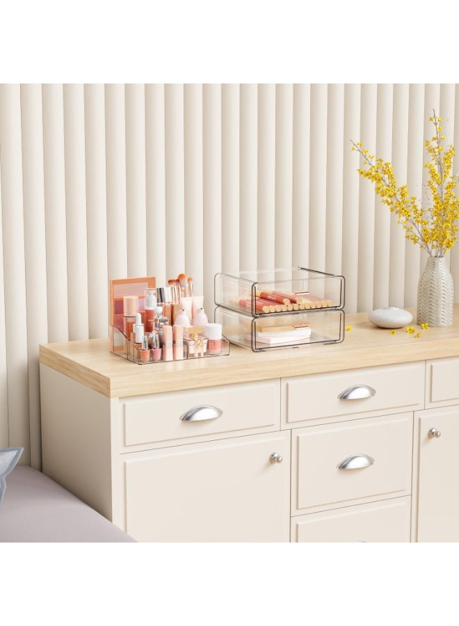 3-Tier Clear Makeup Organizer with Drawer – Transparent Cosmetic Storage Box for Vanity, Dresser & Bathroom Countertop, Beauty Holder for Lipstick, Brush & Skincare - Image 5