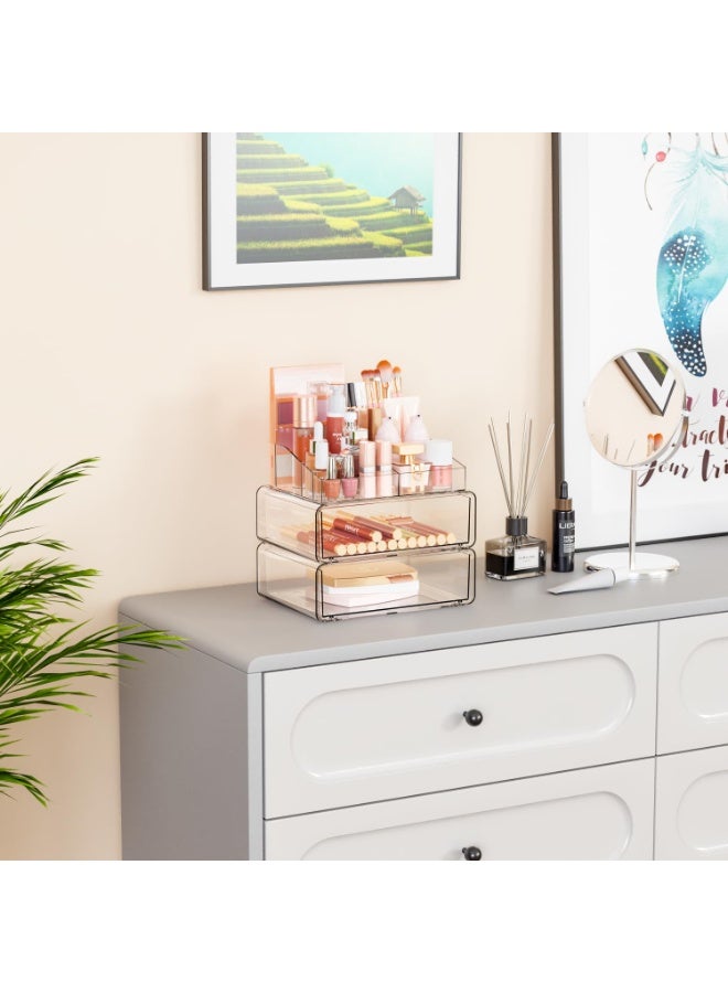 3-Tier Clear Makeup Organizer with Drawer – Transparent Cosmetic Storage Box for Vanity, Dresser & Bathroom Countertop, Beauty Holder for Lipstick, Brush & Skincare - Image 2