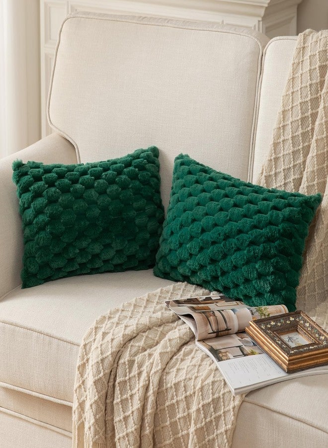 Mandioo Pack of 2 Dark Green Super Soft Plush Decorative Cushion Covers 12x20 inch 30x50 cm Wool Velvet Throw Pillow Covers cases Faux Fur fluffy Couch Sofa Bed Livingroom - Image 2