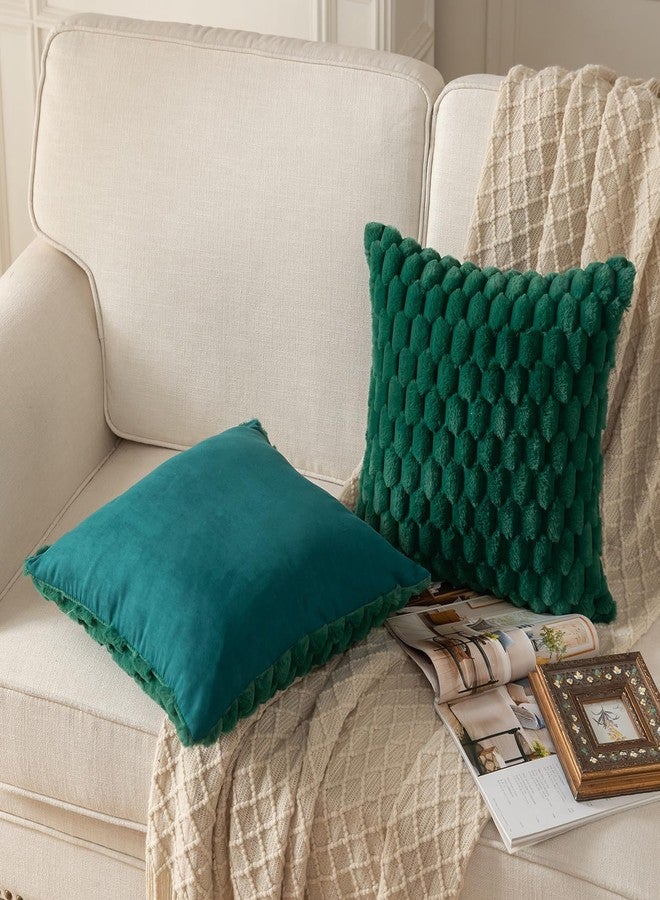Mandioo Pack of 2 Dark Green Super Soft Plush Decorative Cushion Covers 12x20 inch 30x50 cm Wool Velvet Throw Pillow Covers cases Faux Fur fluffy Couch Sofa Bed Livingroom - Image 3