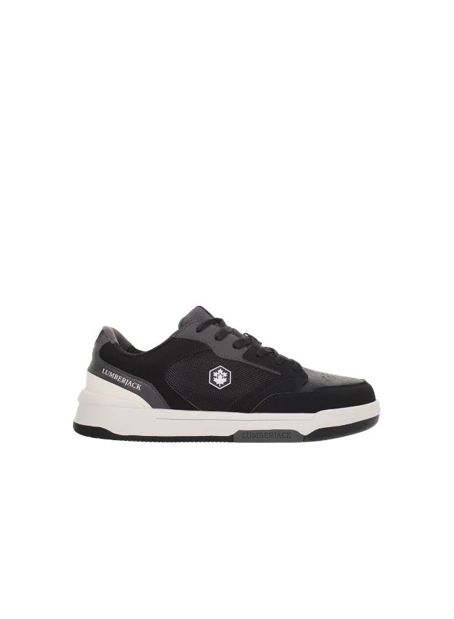 Lumberjack Men’s Low‑Top Casual Sneaker – Black Mesh & Synthetic Leather, Cushion Sole