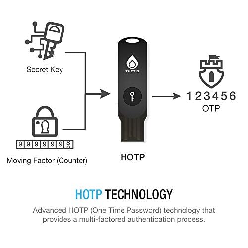 Thetis Security Key - U2F and FIDO2, USB A, Two Factor Authenticator with Bluetooth, Multi-Layered Authentication Protection HOTP U2F Compatible Windows, MacOS, Gmail, Linux - Black