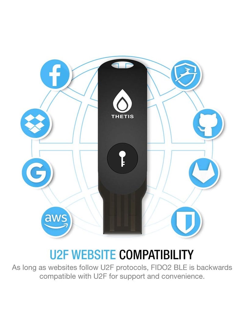 THETIS Thetis Security Key - U2F and FIDO2, USB A, Two Factor Authenticator with Bluetooth, Multi-Layered Authentication Protection HOTP U2F Compatible Windows, MacOS, Gmail, Linux - Black  - Image 3