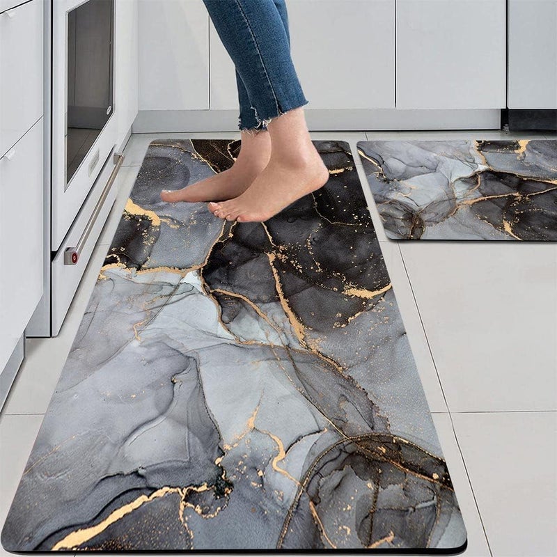 proxin 2 Pcs Kitchen Mats Waterproof Memory Foam Kitchen Rugs Standing Desk Mat Floor Mats Comfort Runner Rug Carpets for Kitchen Floor Sink 120 40 cm 40 60 cm Marble - Image 1