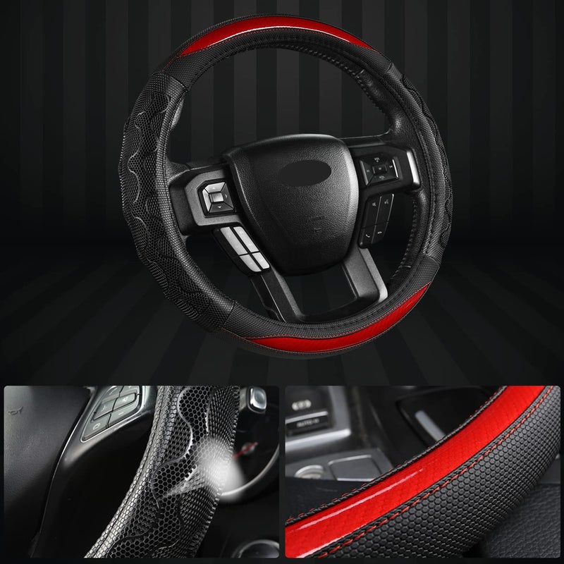GIANT PANDA Car Steering Wheel Cover for Ford F150 F250 F350 Expedition 15.5-16 inches - Red - Image 4