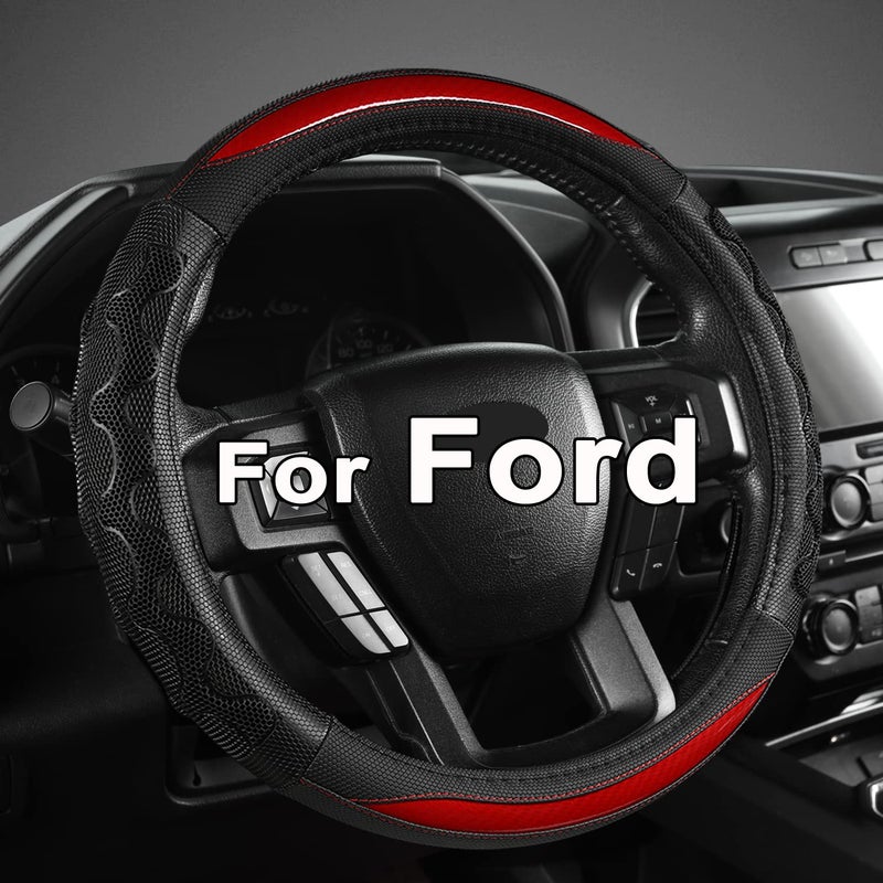 GIANT PANDA Car Steering Wheel Cover for Ford F150 F250 F350 Expedition 15.5-16 inches - Red - Image 1