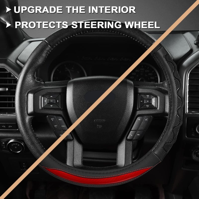 GIANT PANDA Car Steering Wheel Cover for Ford F150 F250 F350 Expedition 15.5-16 inches - Red - Image 5