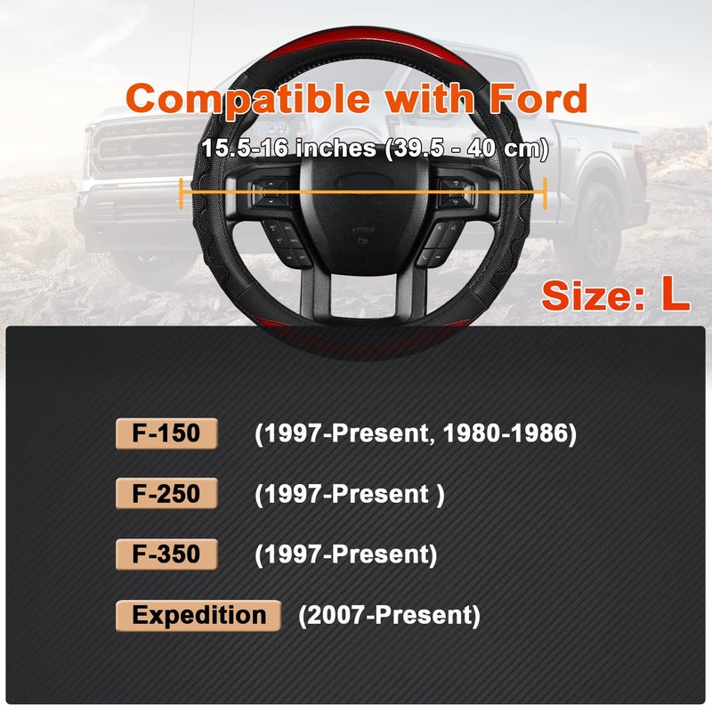 GIANT PANDA Car Steering Wheel Cover for Ford F150 F250 F350 Expedition 15.5-16 inches - Red - Image 2