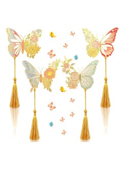 4 Pcs Metal Bookmarks with Tassel (Butterfly Design), Gold Hollow Trim, Ideal for Women, Girls, Book Lovers