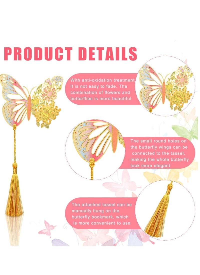 Oasisgalore - 4 Pcs Metal Bookmarks with Tassel (Butterfly Design), Gold Hollow Trim, Ideal for Women, Girls, Book Lovers - Image 1