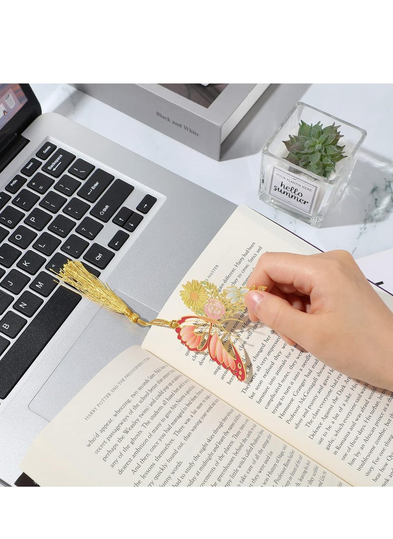 Oasisgalore - 4 Pcs Metal Bookmarks with Tassel (Butterfly Design), Gold Hollow Trim, Ideal for Women, Girls, Book Lovers - Image 1