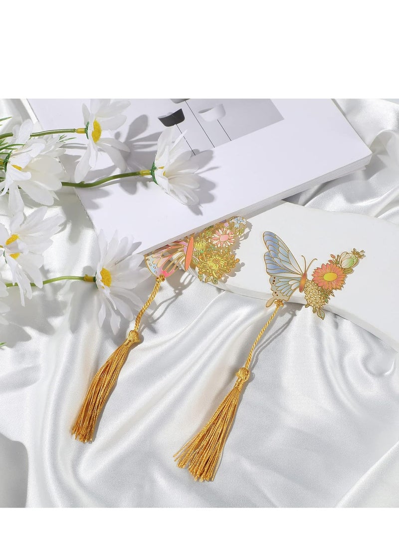 Oasisgalore - 4 Pcs Metal Bookmarks with Tassel (Butterfly Design), Gold Hollow Trim, Ideal for Women, Girls, Book Lovers - Image 1