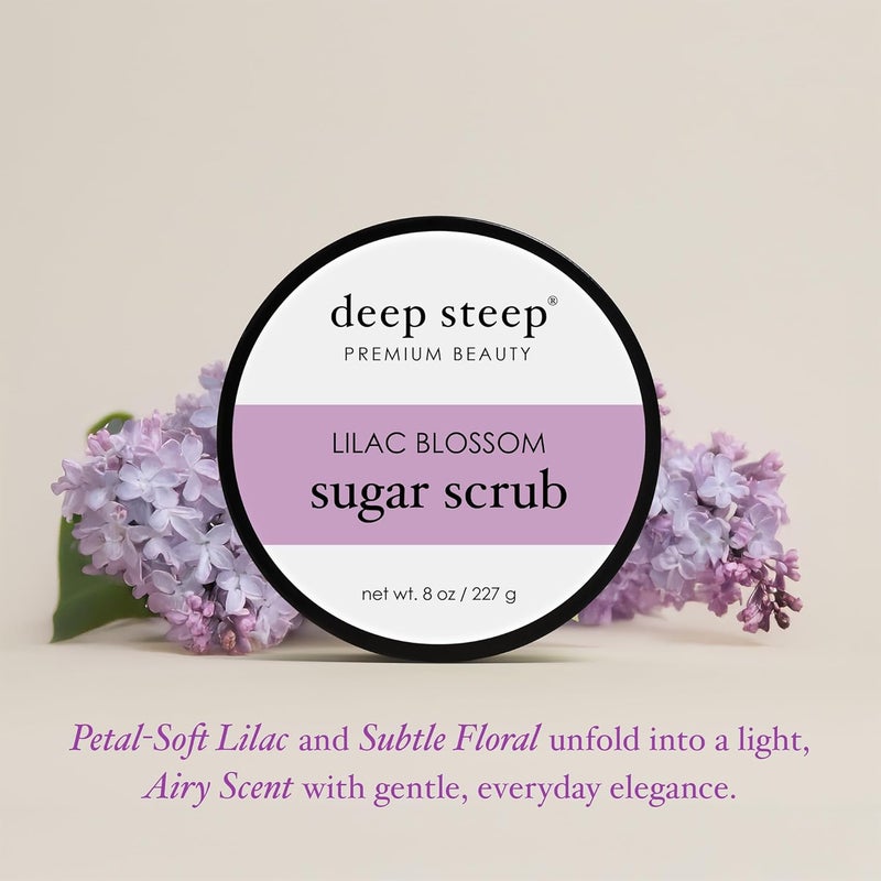 Deep Steep Sugar Scrub Lilac Blossom 8 oz Exfoliating Body Scrub with Organic Coconut Oil Shea Butter Argan Oil Vegan Clean Beauty Smooth Soft Nourished Skin - Image 3