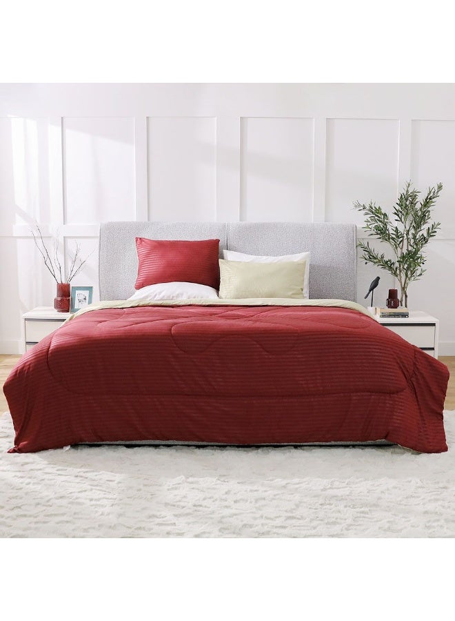 DANUBE HOME Urbane Reversible 4-Piece King Comforter Set All Season Ultra Soft Fluffy Lightweight Microfiber Bedding Set Maroon 230x260 cm - Image 4