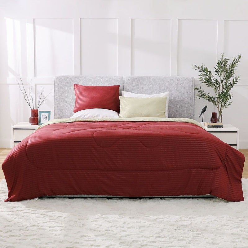 DANUBE HOME Urbane Reversible 4-Piece King Comforter Set All Season Ultra Soft Fluffy Lightweight Microfiber Bedding Set Maroon 230x260 cm - Image 4
