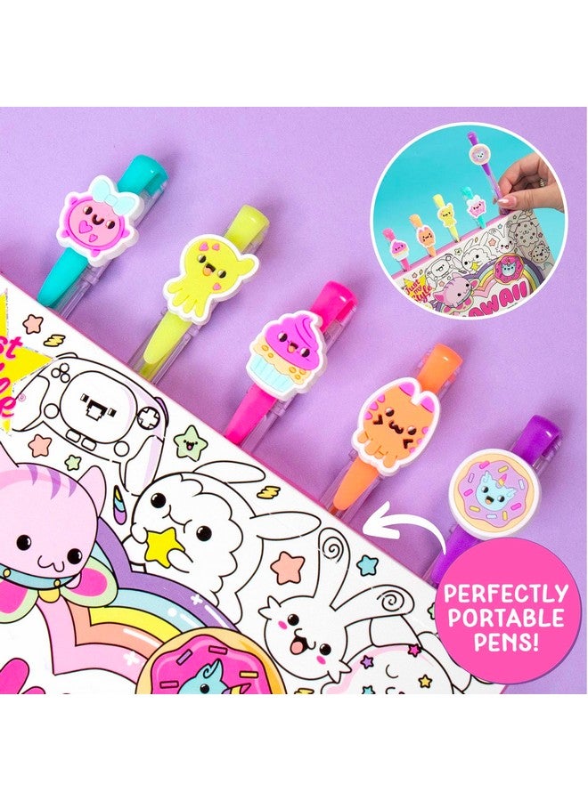 جاست ماي ستايل دفتر رسم أنشطة كاواي من جاست ماي ستايل، دفتر رسم من ٢٠ صفحة مع ٥ أقلام جل، أغطية أقلام كاواي، دفتر تلوين كاواي، لوحة رسم ممتعة، لوحة رسم لطيفة مع إرشادات، دفتر رسم للأطفال - Image 2