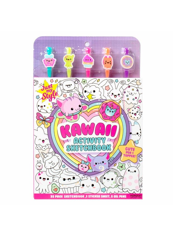 جاست ماي ستايل دفتر رسم أنشطة كاواي من جاست ماي ستايل، دفتر رسم من ٢٠ صفحة مع ٥ أقلام جل، أغطية أقلام كاواي، دفتر تلوين كاواي، لوحة رسم ممتعة، لوحة رسم لطيفة مع إرشادات، دفتر رسم للأطفال - Image 1