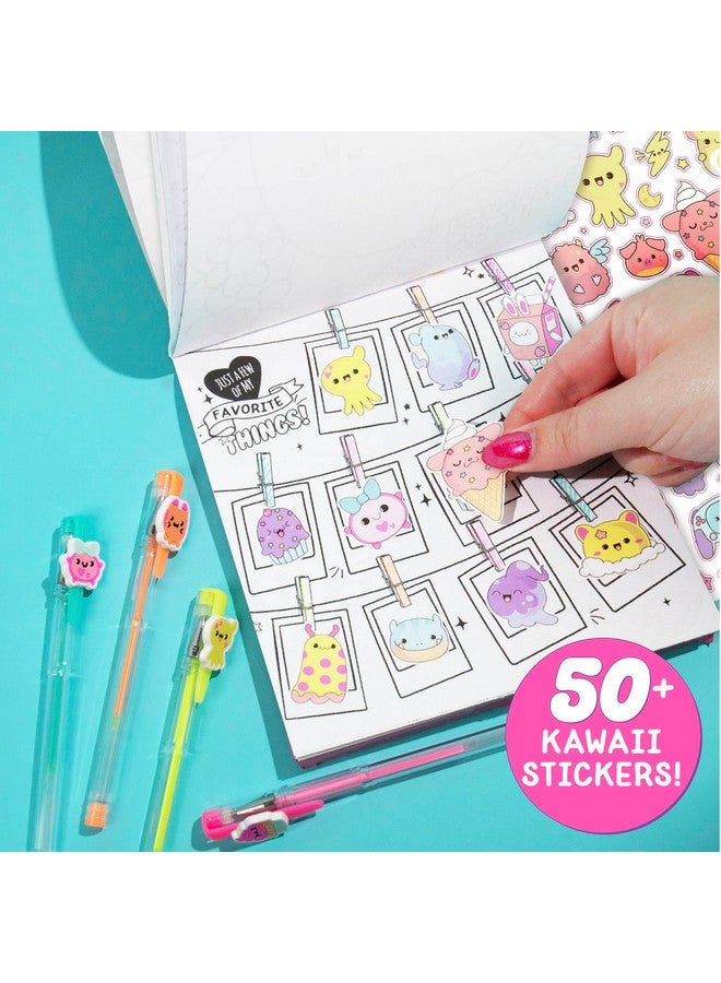 جاست ماي ستايل دفتر رسم أنشطة كاواي من جاست ماي ستايل، دفتر رسم من ٢٠ صفحة مع ٥ أقلام جل، أغطية أقلام كاواي، دفتر تلوين كاواي، لوحة رسم ممتعة، لوحة رسم لطيفة مع إرشادات، دفتر رسم للأطفال - Image 3