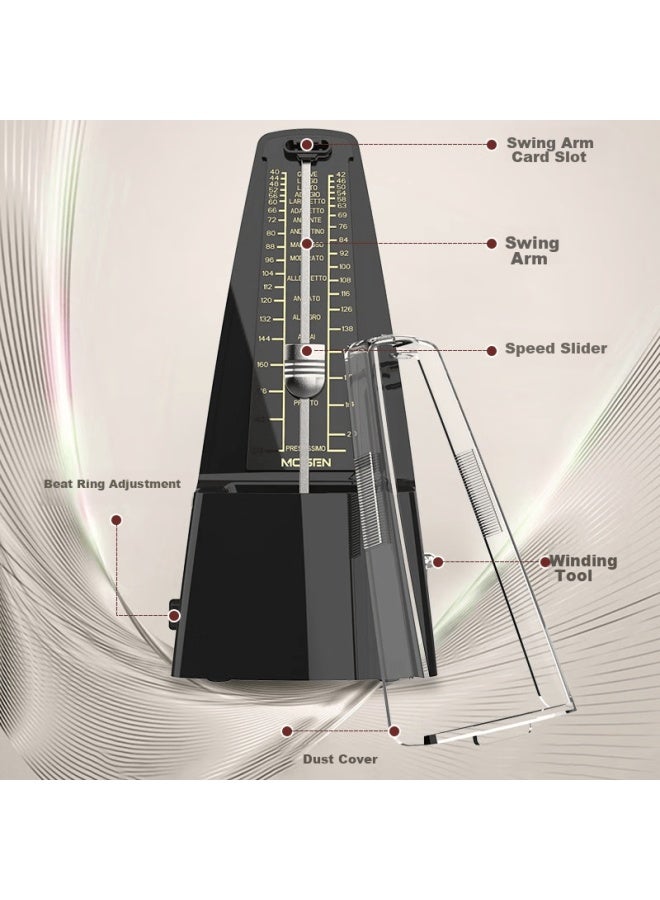 Mosen Ms-29 Mechanical Metronome, Universal Rhythm Meter For Piano, Violin, Guitar, Guzheng Tuning, Black - Image 3