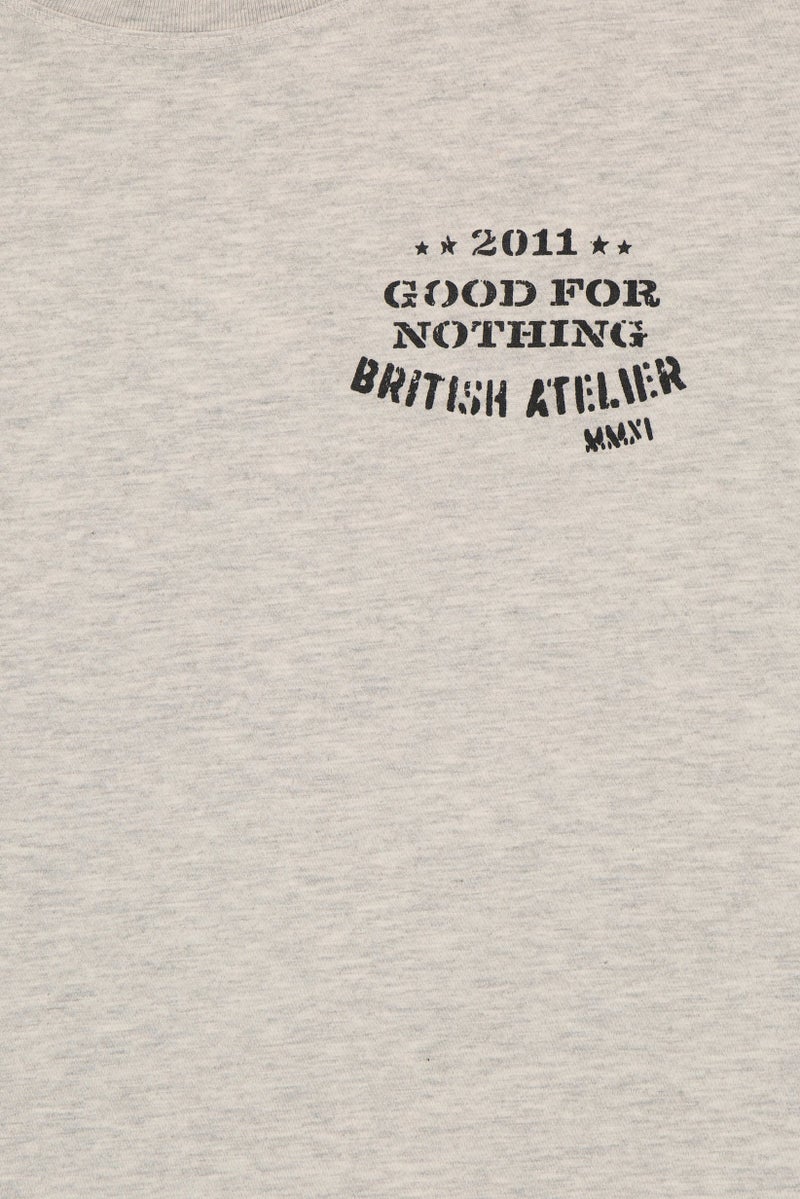 GOOD FOR NOTHING Men Crew Neck Short Sleeve Graphic Print T-Shirt, Grey - Image 2