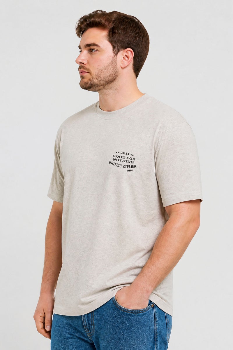 GOOD FOR NOTHING Men Crew Neck Short Sleeve Graphic Print T-Shirt, Grey - Image 3