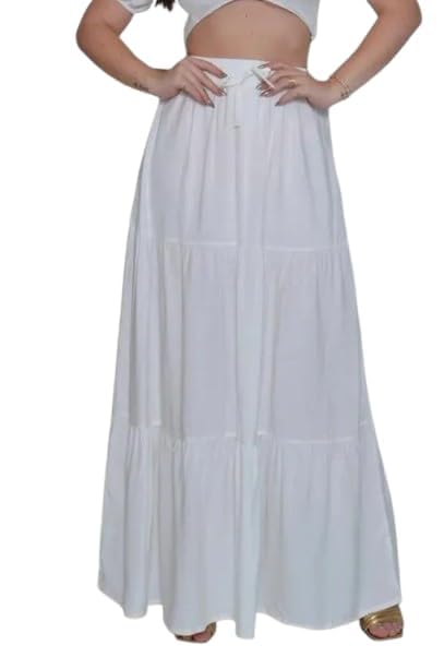 Ukal White Cotton Plain Long Skirt for Women & Girls, Waist size-28-42 inches - Image 1