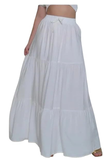 Ukal White Cotton Plain Long Skirt for Women & Girls, Waist size-28-42 inches - Image 2