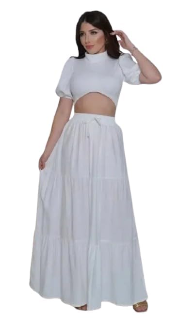 Ukal White Cotton Plain Long Skirt for Women & Girls, Waist size-28-42 inches - Image 4