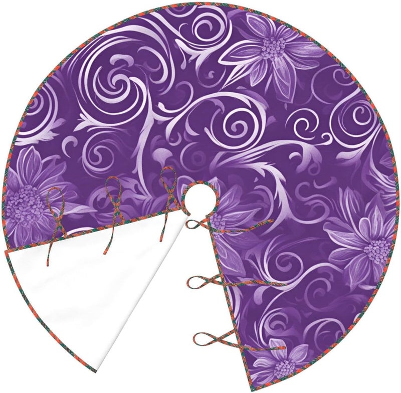 Floral Swirls Ivy Print Charming Christmas Tree Skirts,Festive Xmas Tree Skirt,for Home and Office Decor - Image 3