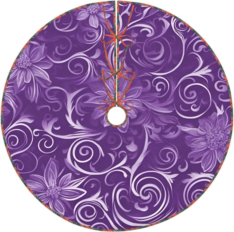 Floral Swirls Ivy Print Charming Christmas Tree Skirts,Festive Xmas Tree Skirt,for Home and Office Decor - Image 1