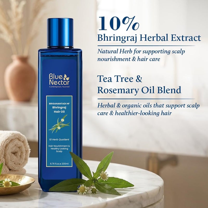 Blue Nectar Briganantadi Hair Fall control & Healthy Scalp Oil | Plant Based Non Sticky Hair Oil for Hair growth | Perfect Hair Fall Oil for Women & Men (9 Herbs, 100 ml) - Image 3