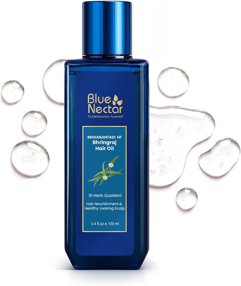 Blue Nectar Briganantadi Hair Fall control & Healthy Scalp Oil | Plant Based Non Sticky Hair Oil for Hair growth | Perfect Hair Fall Oil for Women & Men (9 Herbs, 100 ml) - Image 1