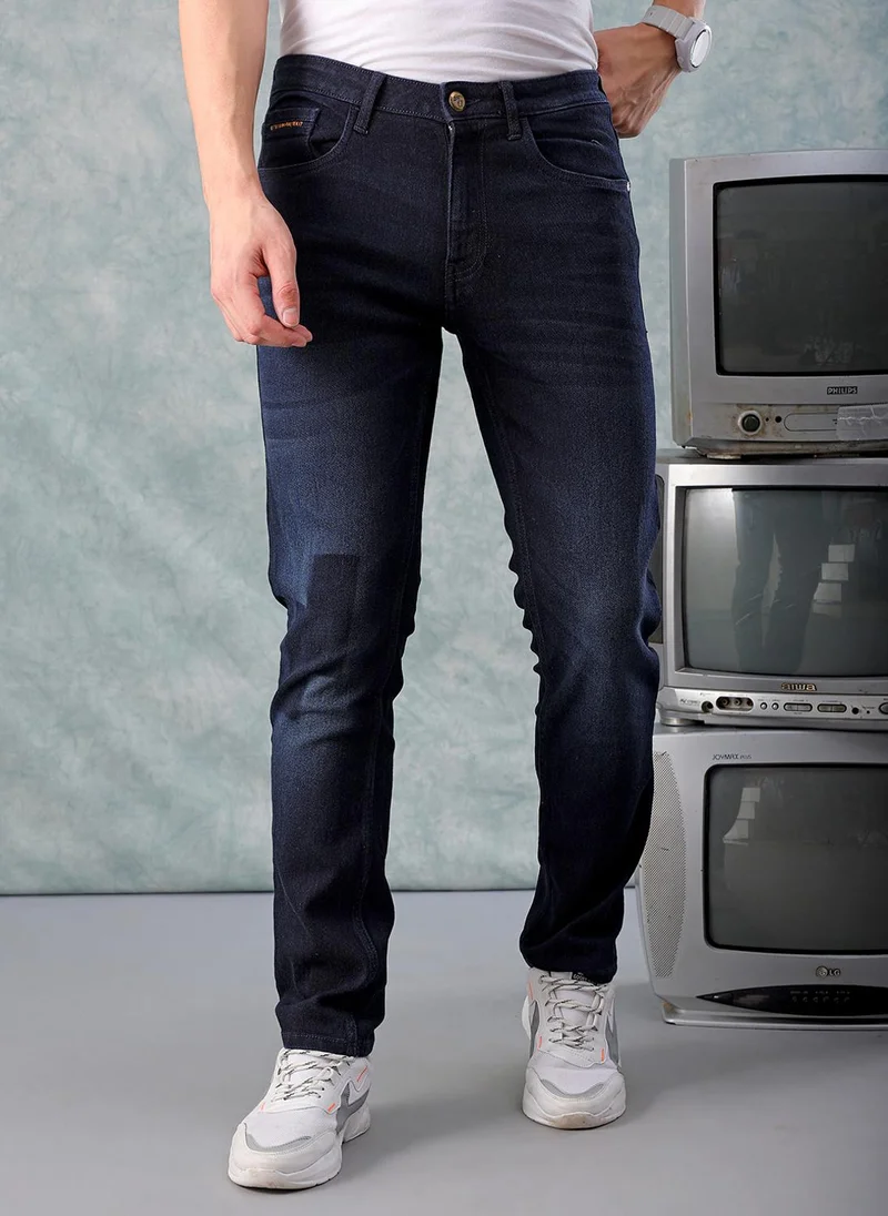 Men Slim Straight Fit Solid Mid-Rise Stretchable Jeans
