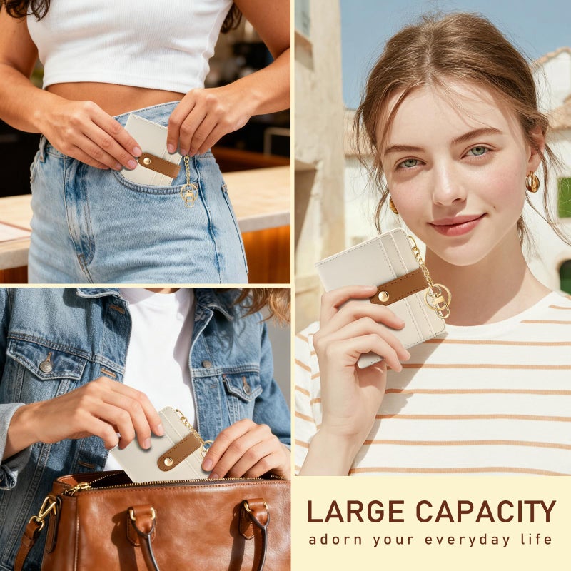 Jogjam Small Ladies Wallet, Rfid Slim Thin Compact Credit Card Women Wallet, PU Leather Bifold Cash Wallet, Zipper Coin Pocket & ID Window, Female Gifts Beige and Caramel - Image 2