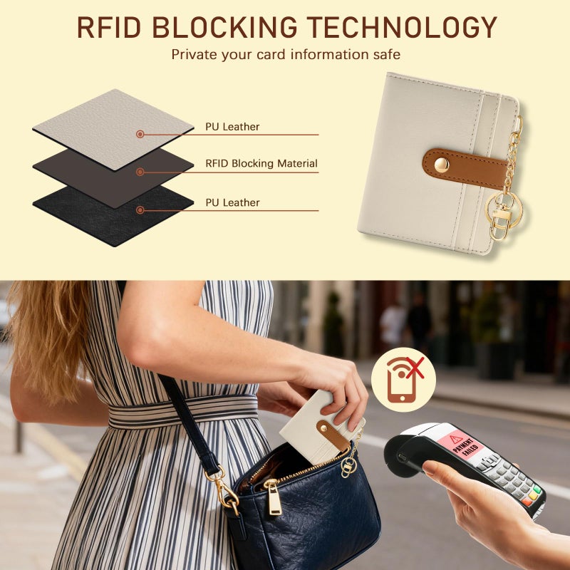 Jogjam Small Ladies Wallet, Rfid Slim Thin Compact Credit Card Women Wallet, PU Leather Bifold Cash Wallet, Zipper Coin Pocket & ID Window, Female Gifts Beige and Caramel - Image 3
