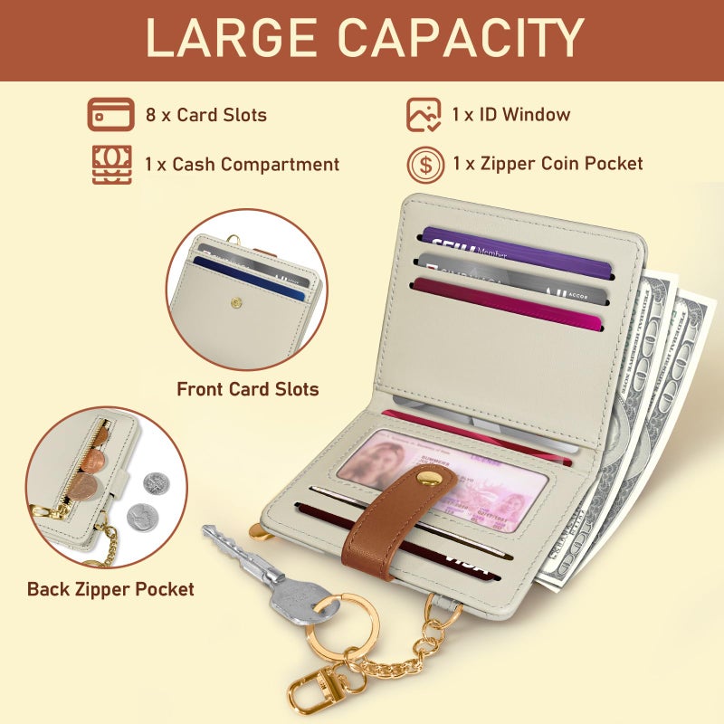 Jogjam Small Ladies Wallet, Rfid Slim Thin Compact Credit Card Women Wallet, PU Leather Bifold Cash Wallet, Zipper Coin Pocket & ID Window, Female Gifts Beige and Caramel - Image 4