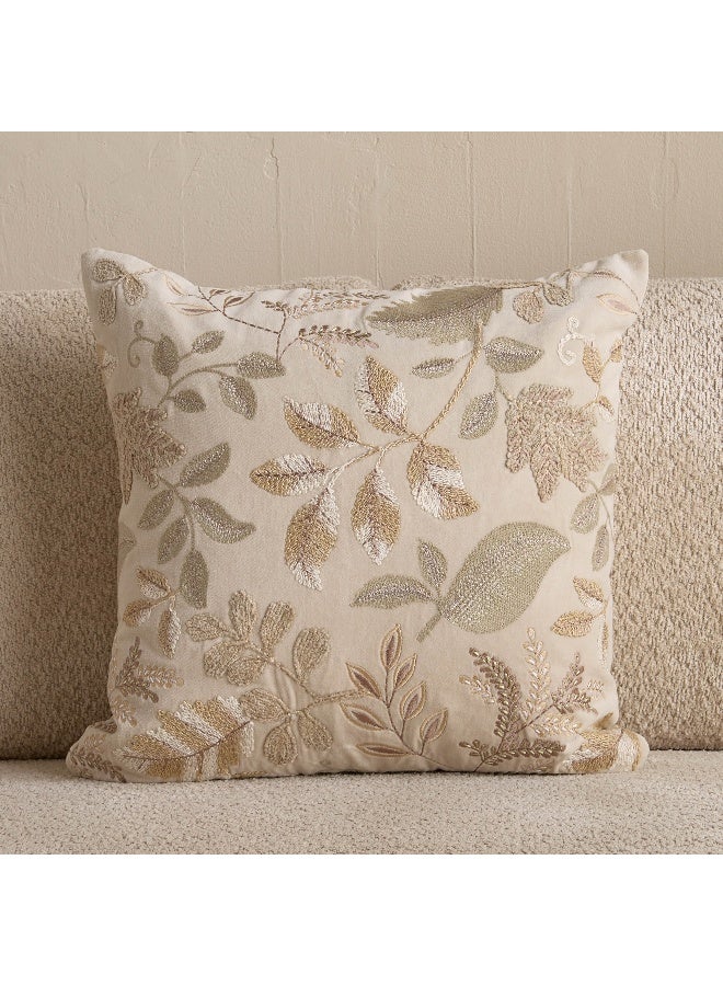 Home Box Embroidered Leaf Cushion - Beige - 50x50 cm - Image 4