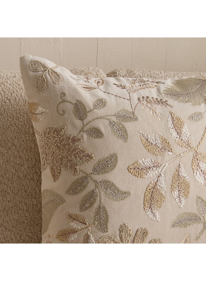 Home Box Embroidered Leaf Cushion - Beige - 50x50 cm - Image 5