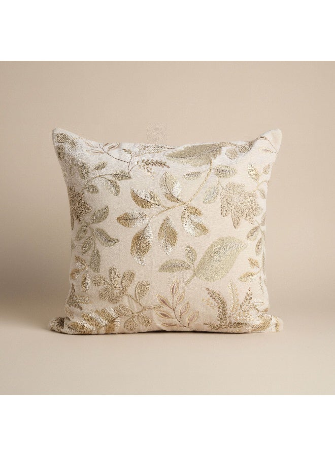 Home Box Embroidered Leaf Cushion - Beige - 50x50 cm - Image 1