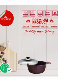 SONEX Sonex Splendor Pot 20 cm, Korean Diecast Technology Cooking Pot, Multi Layer Durable Coat, Even Heating, PFOA & PTFE Free Non Stick Interior, Ergonomic & Sturdy Cast Handles, Easy to Clean,Black Ruby  - Image 3