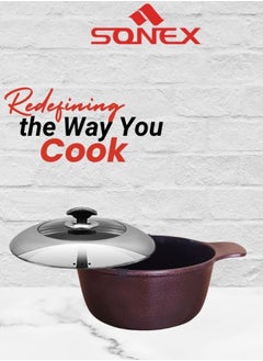 SONEX Sonex Splendor Pot 20 cm, Korean Diecast Technology Cooking Pot, Multi Layer Durable Coat, Even Heating, PFOA & PTFE Free Non Stick Interior, Ergonomic & Sturdy Cast Handles, Easy to Clean,Black Ruby  - Image 5