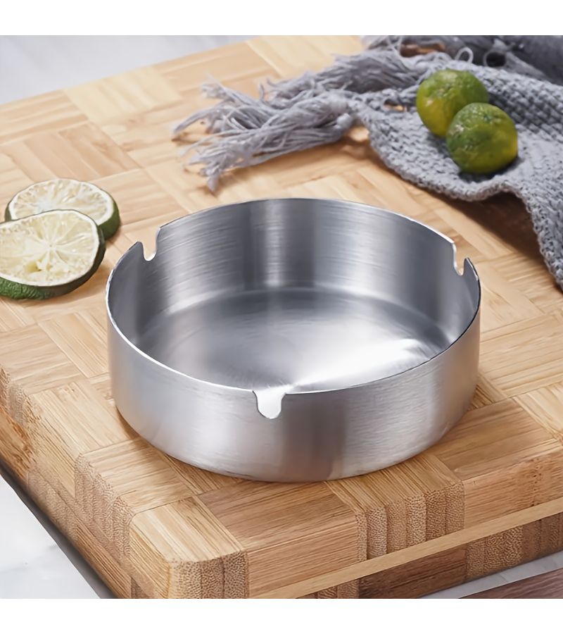 8pcs Silver Stainless Steel Ashtray Set Windproof Triple Slot Portable - Image 2